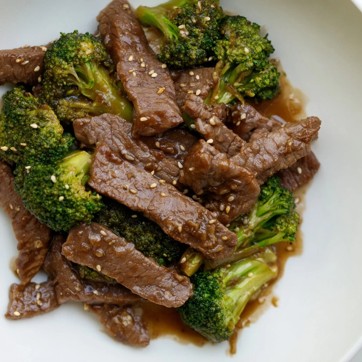 Homemade beef and broccoli in glossy garlic sauce ready for family dinner tonight