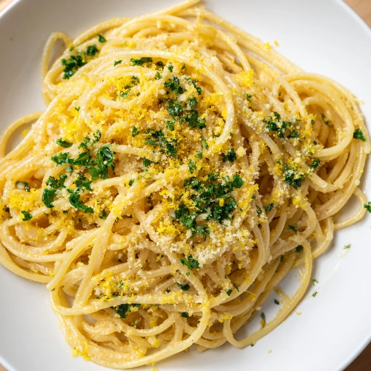 Golden strands of one pot garlic butter pasta coated in creamy parmesan sauce with fresh parsley