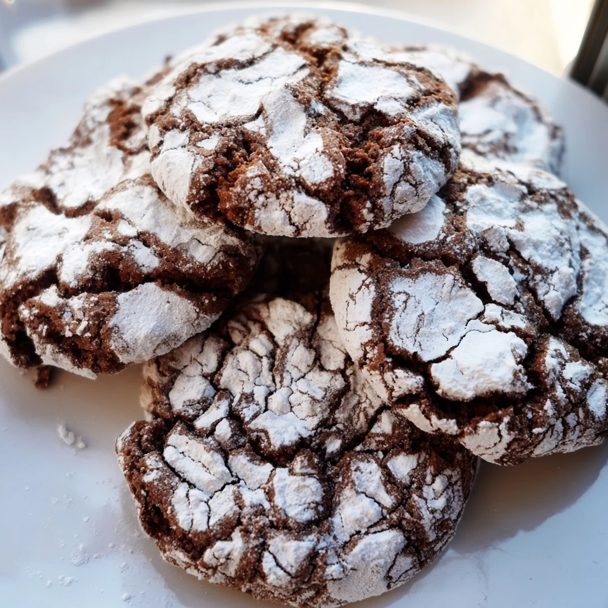 Chewy spiced gingerbread crinkle cookies with cracked sugar coating fresh from oven