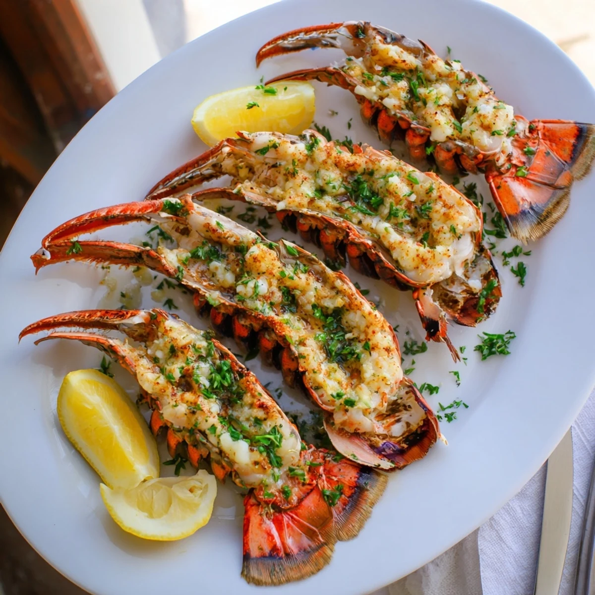 Golden Garlic Butter Lobster Tails baked to tender perfection with brushed herb butter sauce