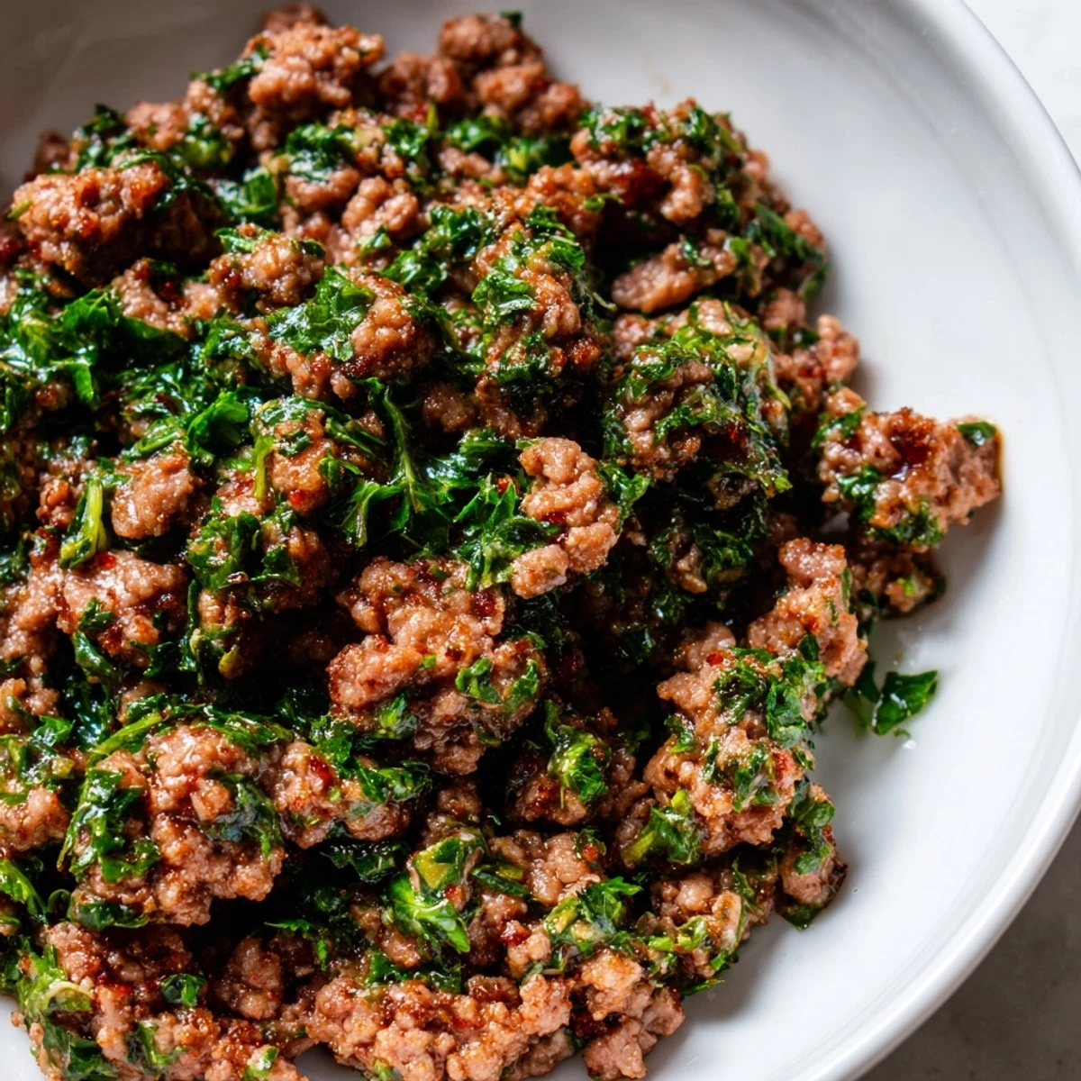 Warm spiced beef layered over fluffy rice with bright chimichurri and crisp cucumber slices