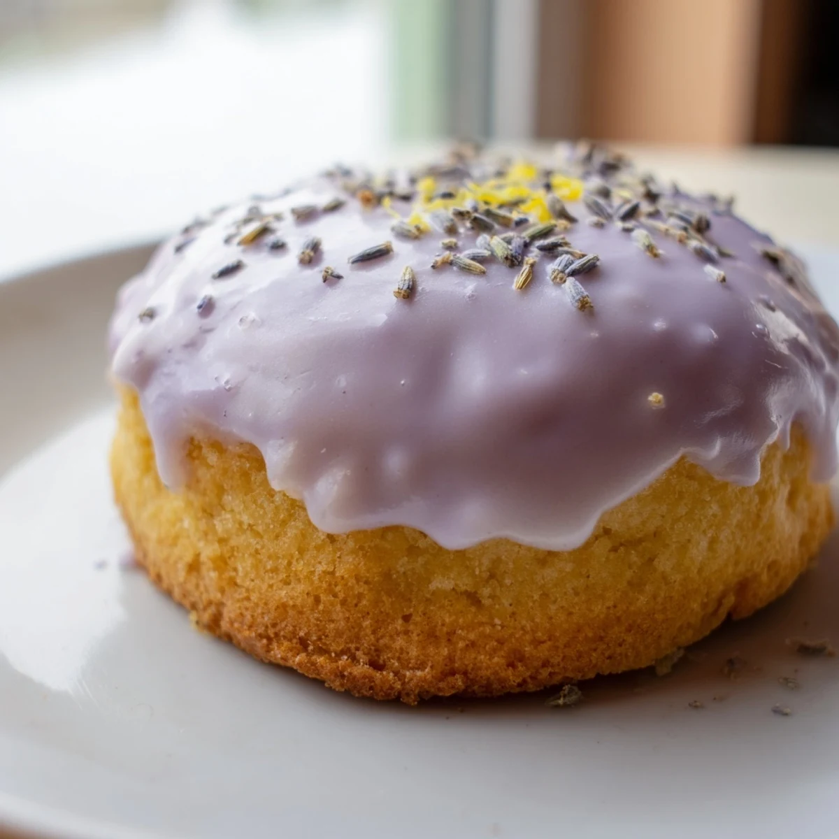 Soft mini lemon cakes with lavender glaze garnished with lemon zest for afternoon tea
