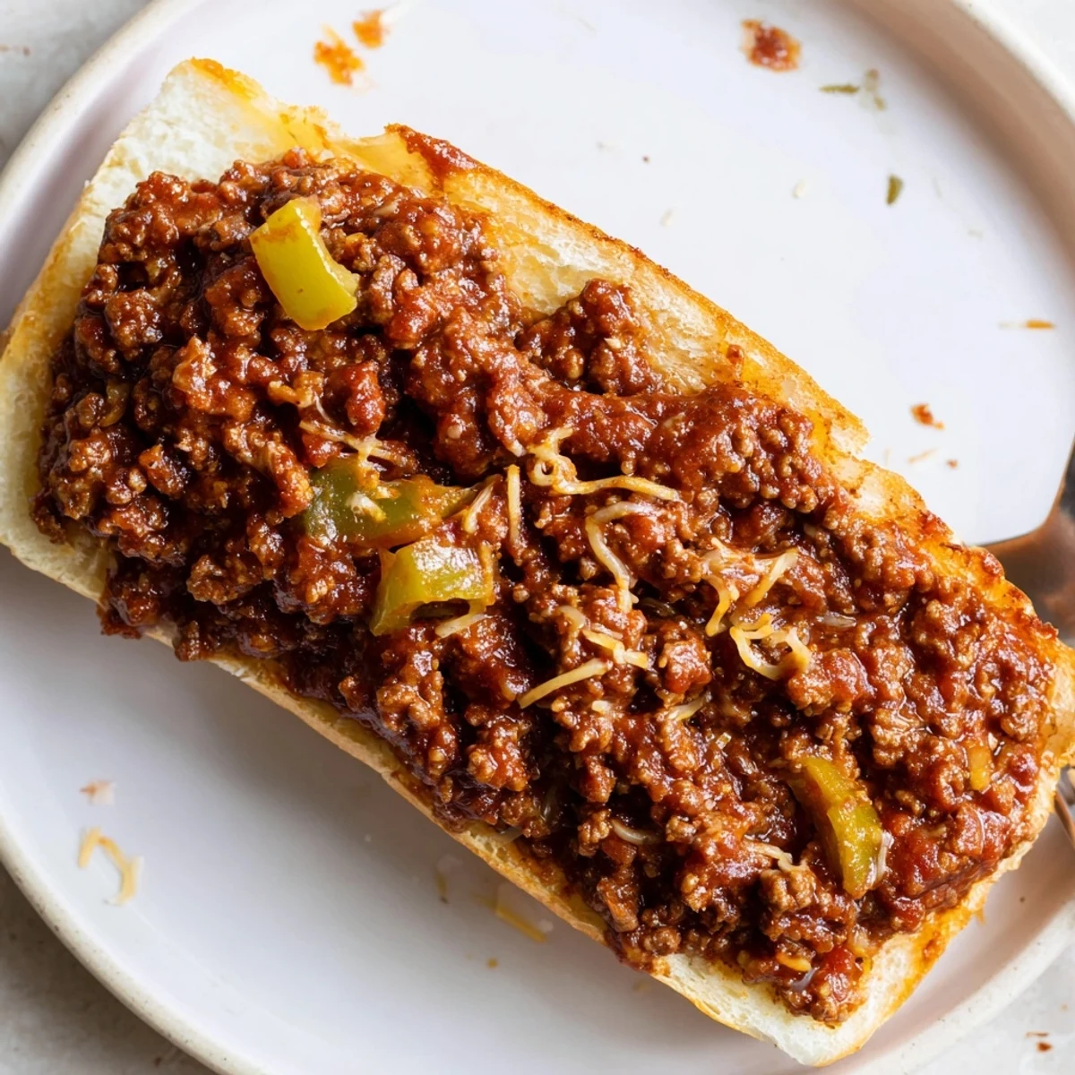Stacked Garlic Bread Sloppy Joes with gooey melted cheese and steam  