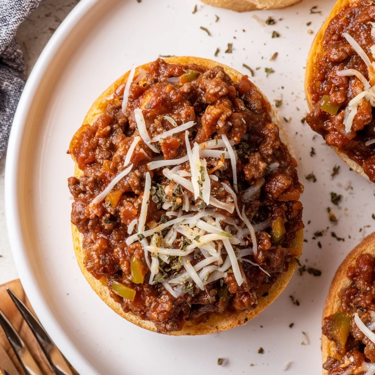 Hearty Garlic Bread Sloppy Joes sliced into portions, buttery crunch, tangy sauce