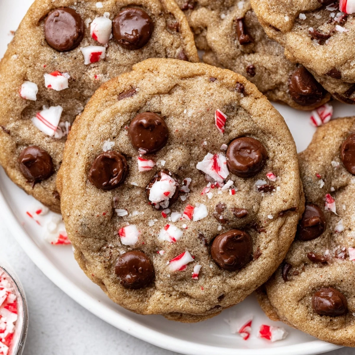 Tray of Peppermint Chocolate Chip Cookies, soft centers and crisp golden edges