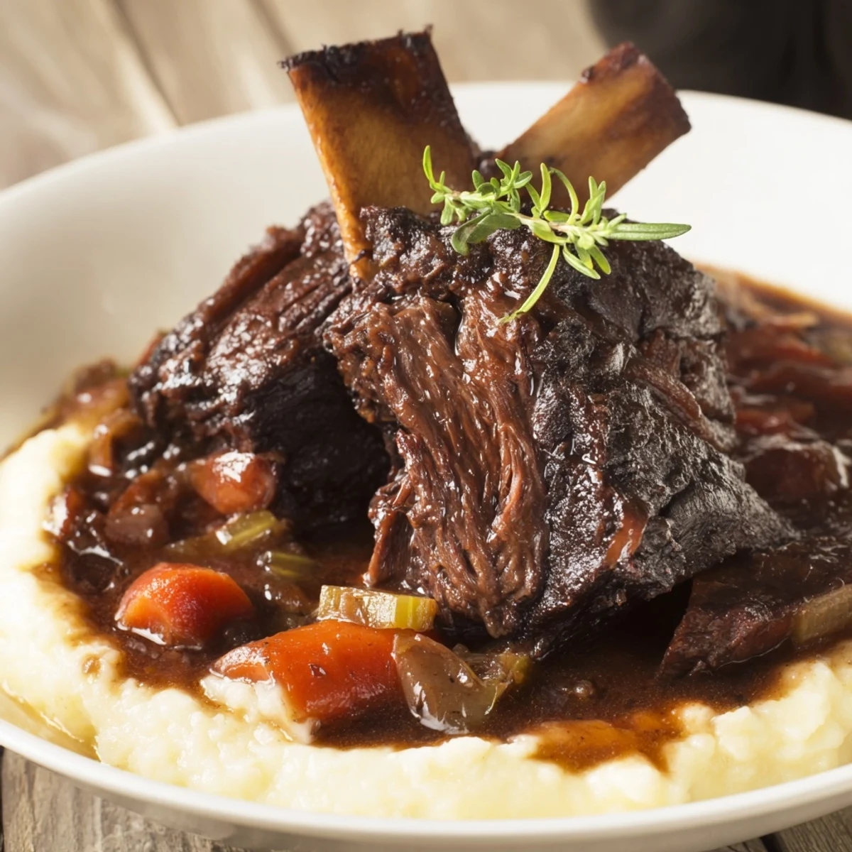 Slow Cooker Beef Short Ribs glistening in rich sauce, fork tender and savory