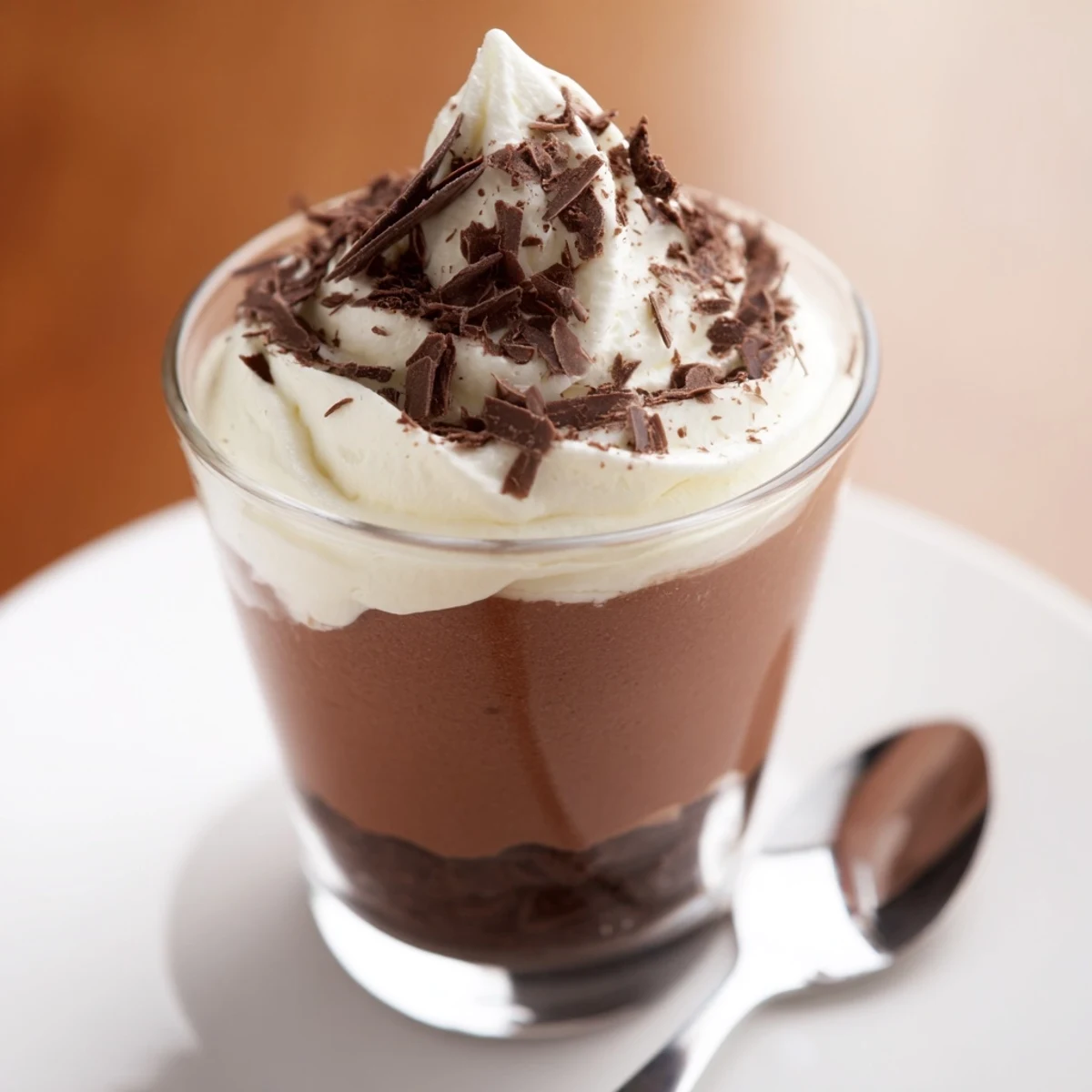 Triple Chocolate Mousse Cups layered with glossy dark, milk, and white mousses  