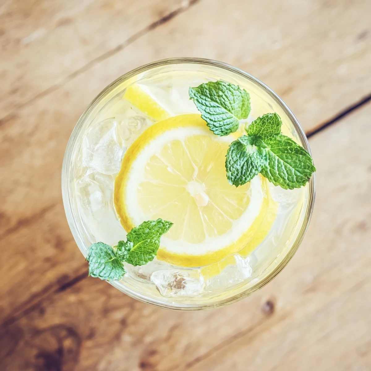 Fresh homemade lemonade served in a clear glass pitcher with ice cubes and floating lemon slices