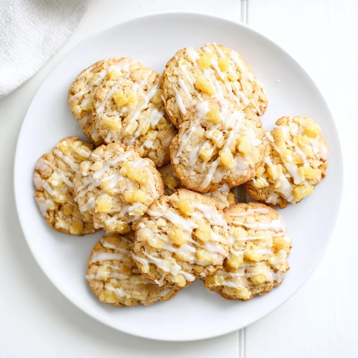 Soft baked pineapple cookies with sweet fruit chunks visible in the dough