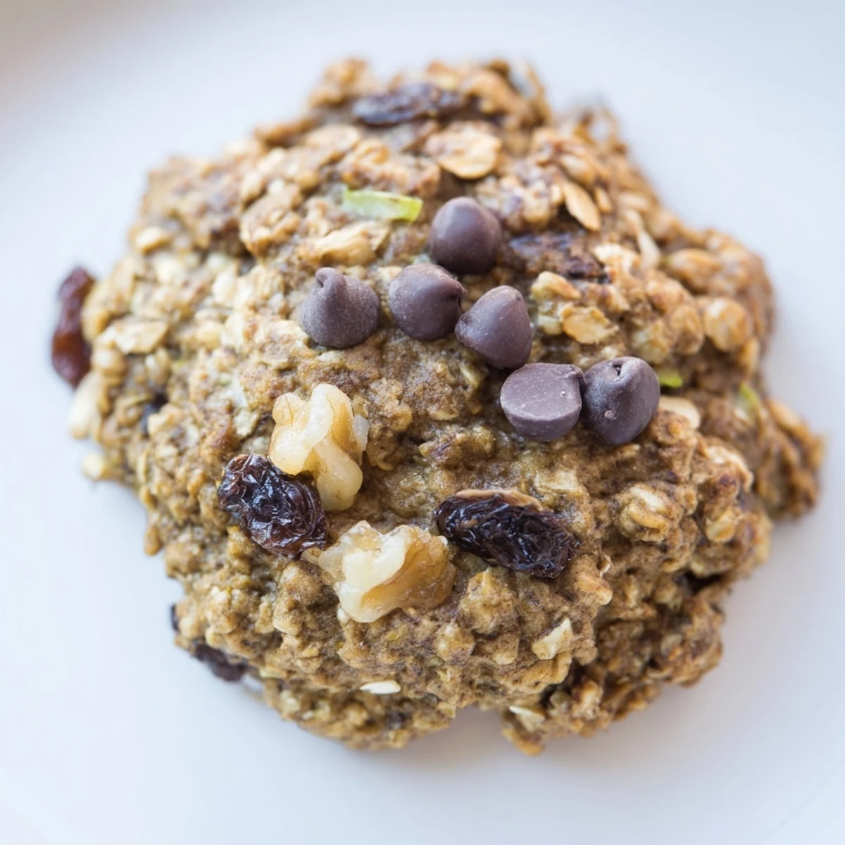 Freshly baked zucchini bread breakfast cookies with visible zucchini shreds and melty chocolate chips