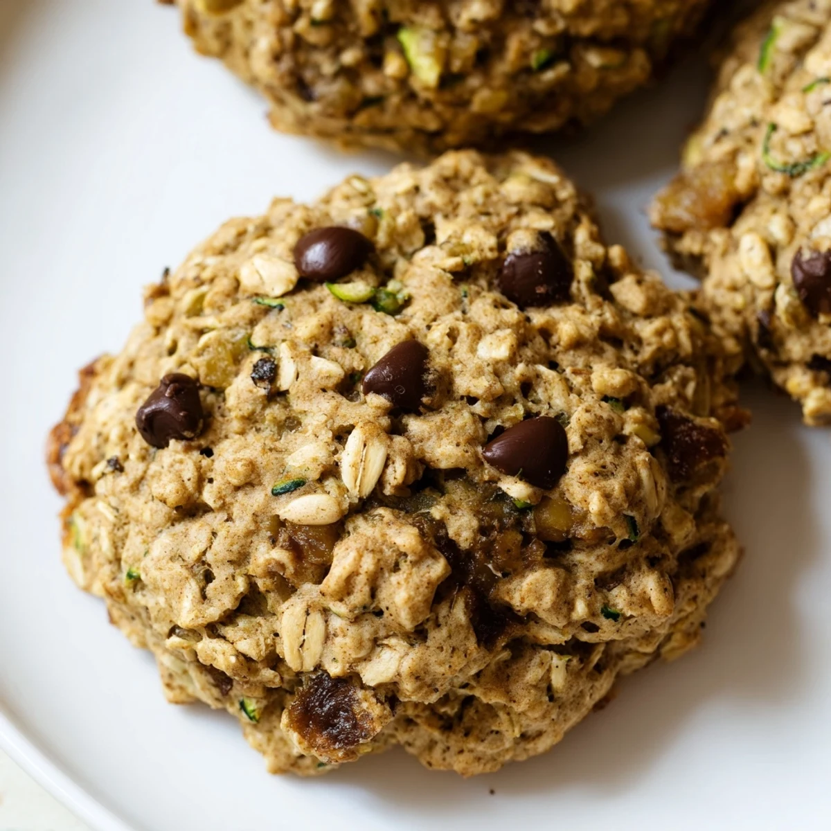 Soft wholesome zucchini bread breakfast cookies featuring warm cinnamon and raisins ready for morning snacking