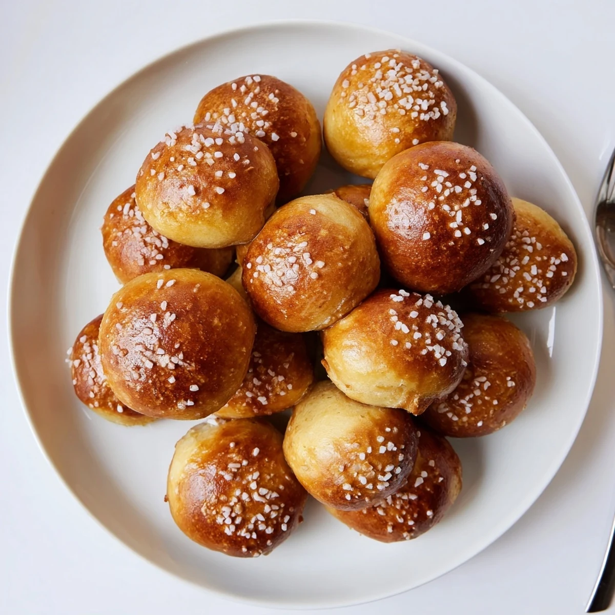 Basket of homemade soft pretzel bites served alongside mustard and cheese dipping sauces