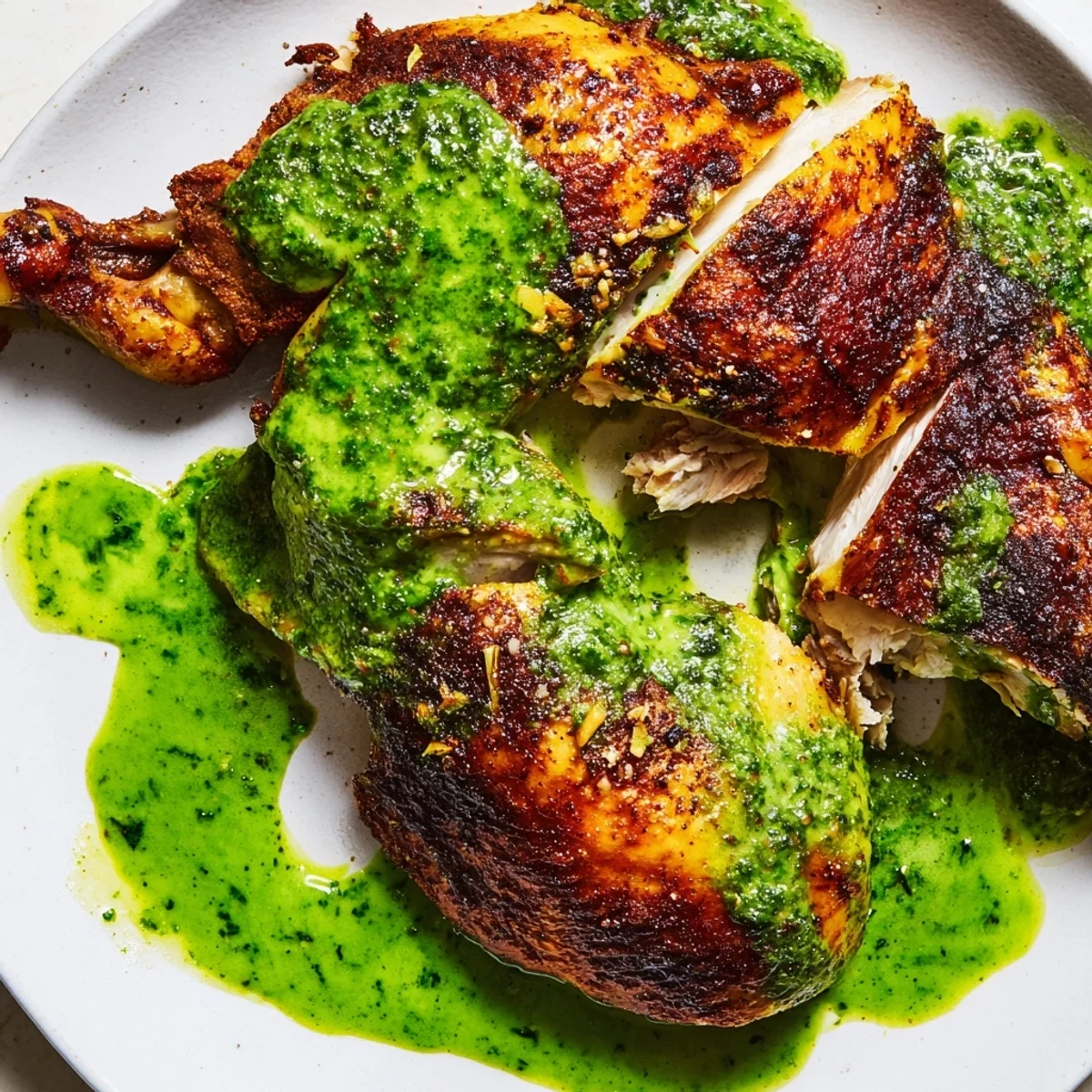 Golden crispy Peruvian Chicken Delight roasted with aromatic spices and fresh herbs