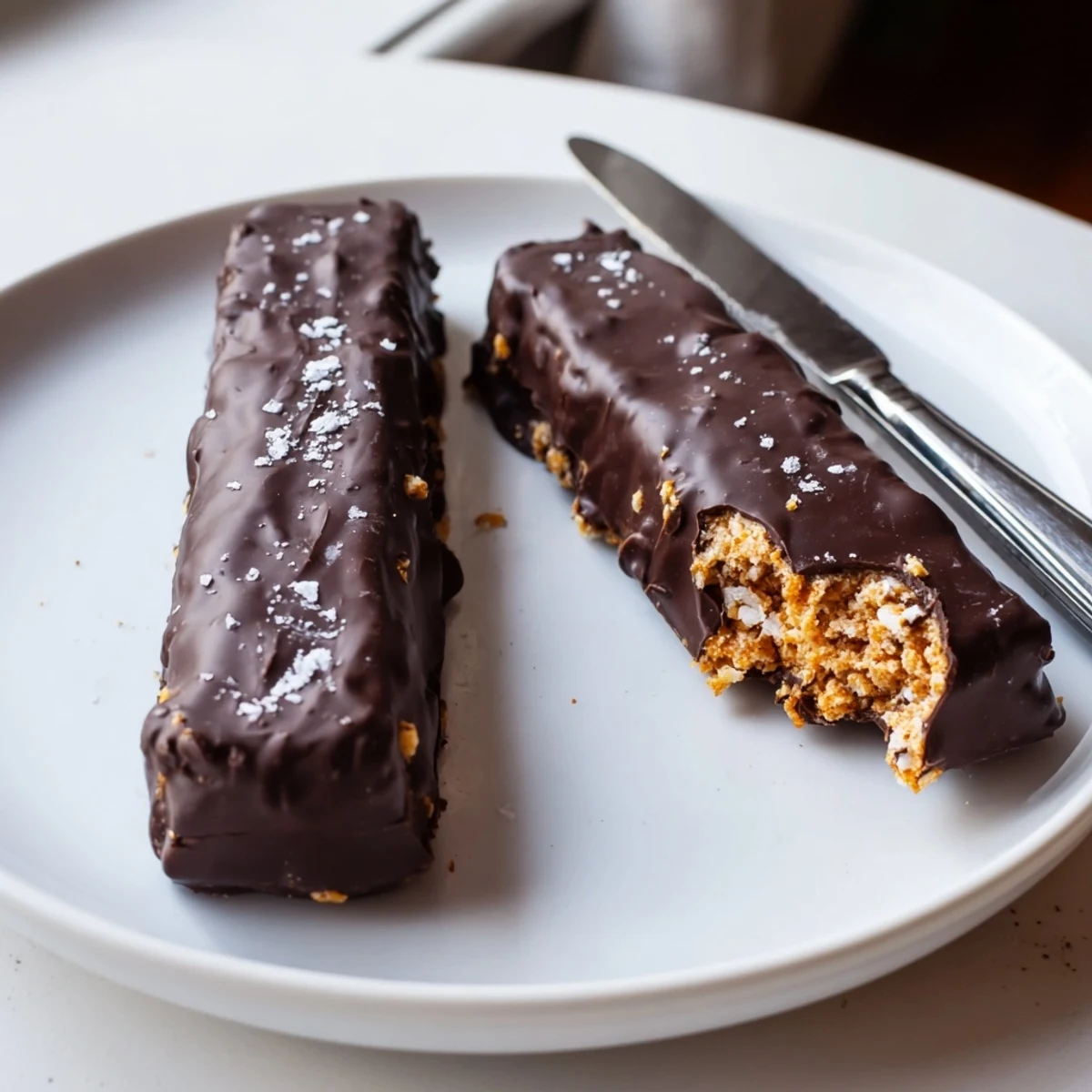 Golden peanut butter layers of Healthy Homemade Butterfingers drizzled with melted dark chocolate