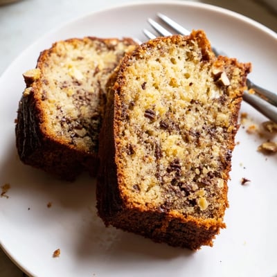 Moist banana cake fresh from the oven with a crackled golden crust